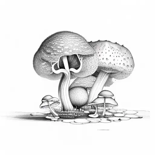 Fly Agarics And Fern And Forest