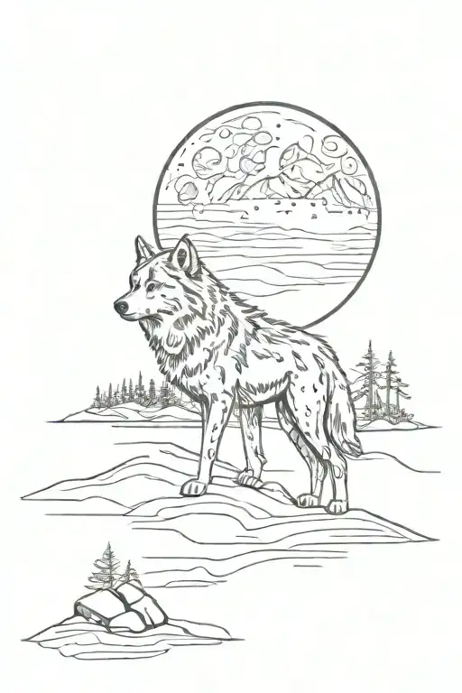 Sand Harbor Lake Tahoe With Small Wolf Looking Towards The Moon With A Shadow Of A Cross