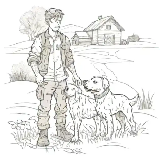 Boy And His Dog On His Farm
