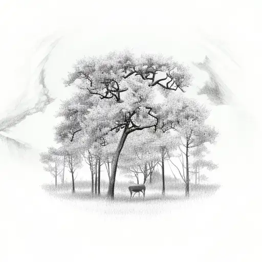 Whitetail Deer With Trees And Sky In Background