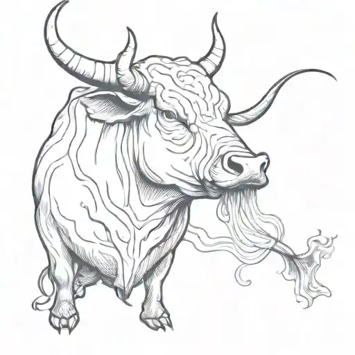 A Surreal Tattoo Of A Bull Smoking A Joint While Fishing