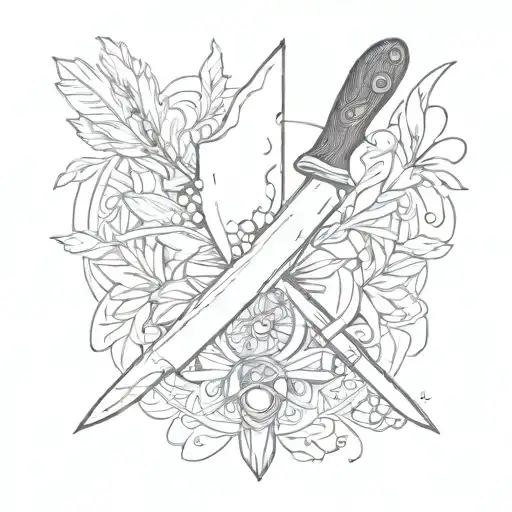 An Abstract Representation Of A Chef's Knife As The Focal Point Of A Culinary Mandala