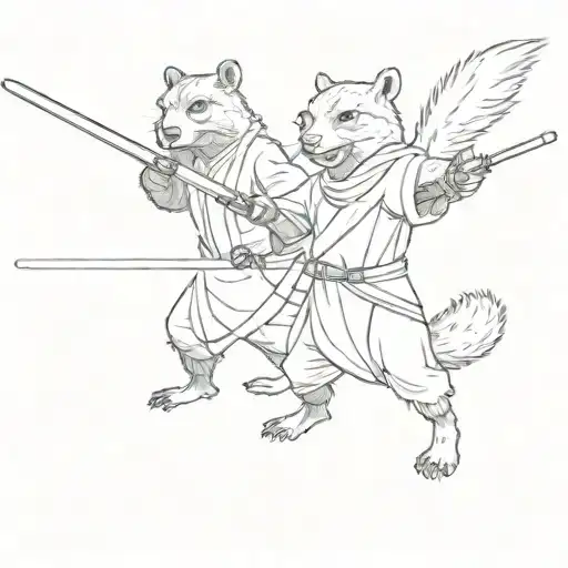 A Squirrel And A Bear Engaged In A Lightsaber Duel