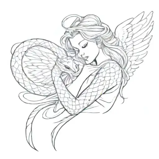 A Angel With A Snake Wrapped Around Her Forearm