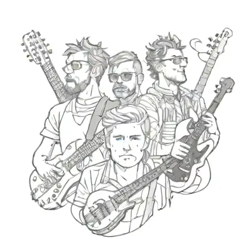 A Portrait Of The Band Members In A Sketch Style With A Subtle Musical Theme In The Background