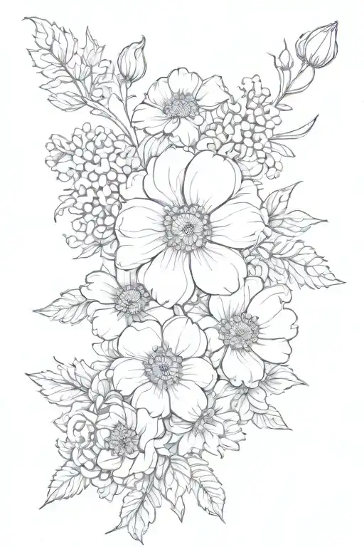 Violets And Chrysanthemums And Poppies Bloomed Grouped Together