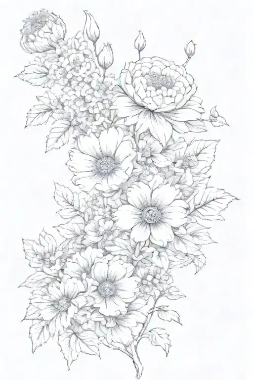 Violets And Chrysanthemums And Poppies Bloomed Grouped Together