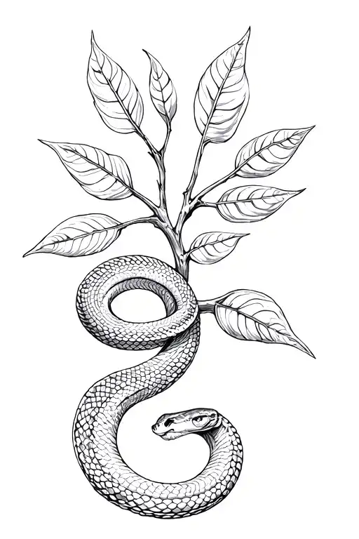 Intricate Detailed Snake Around A Branch Of 6 Leaves
