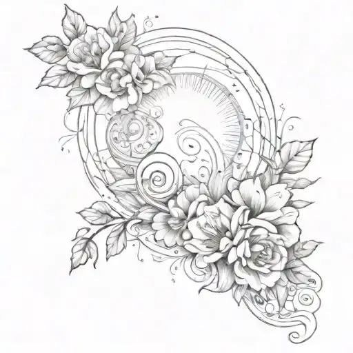 Full Sleeve And Flowers And Sun And Musicnotes And Lyrics