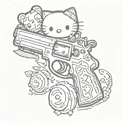 A Hangouts-inspired Tattoo Featuring A Gun And Hello Kitty
