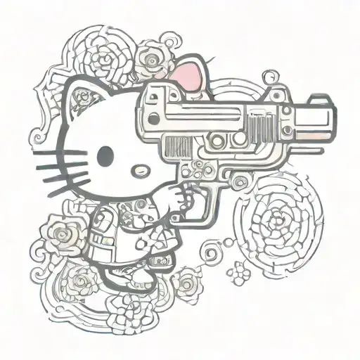 A Tattoo Featuring A Gun And Hello Kitty