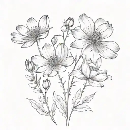 Cosmos Flower And Honeysuckle Flower