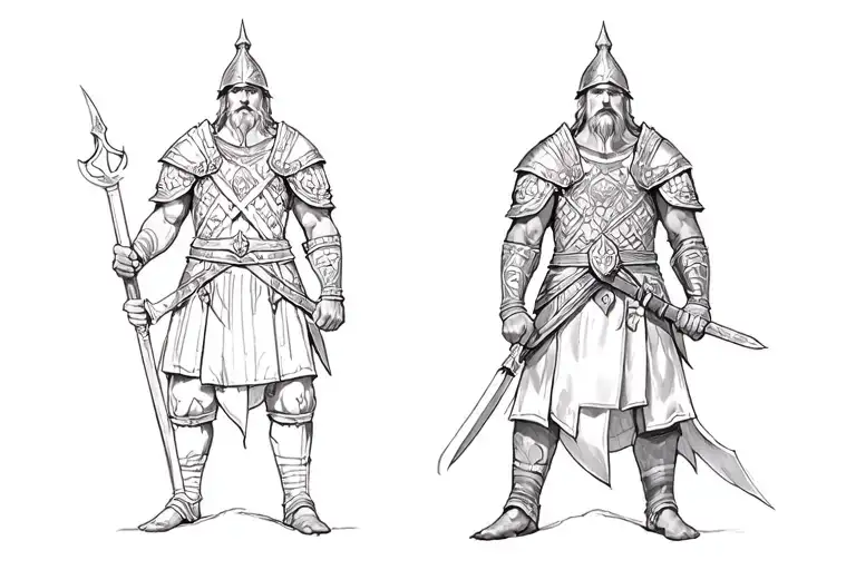 Polish Warrior In Ancient Times In Pencil Drawing