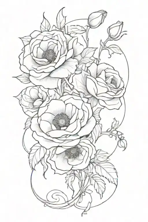 Roses And Poppies Intertwined