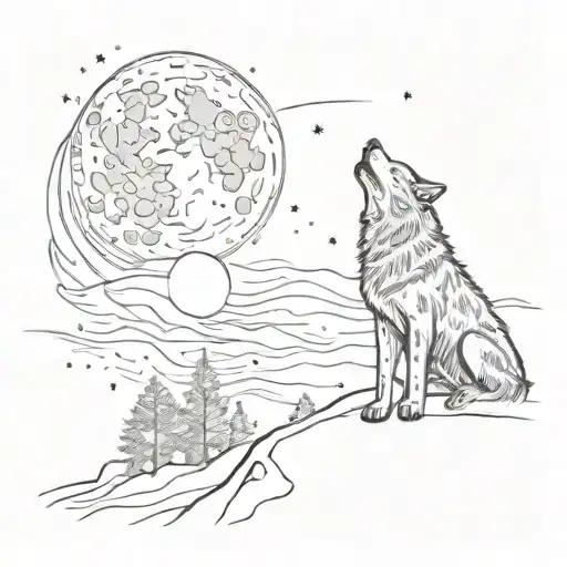 A Night Sky Filled With Stars And A Lone Wolf Howling At The Moon