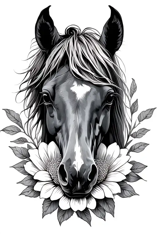 Horse Face And Flower Surrounded Fineline