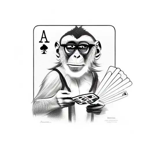 A Monkey With Shades On A Table Playing Cards