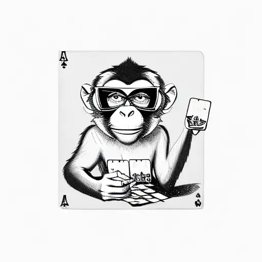 A Monkey With Shades On A Table Playing Cards With A Smerk
