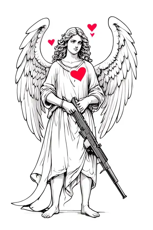 Angel Holding A Kalashnikov Shooting Hearts
