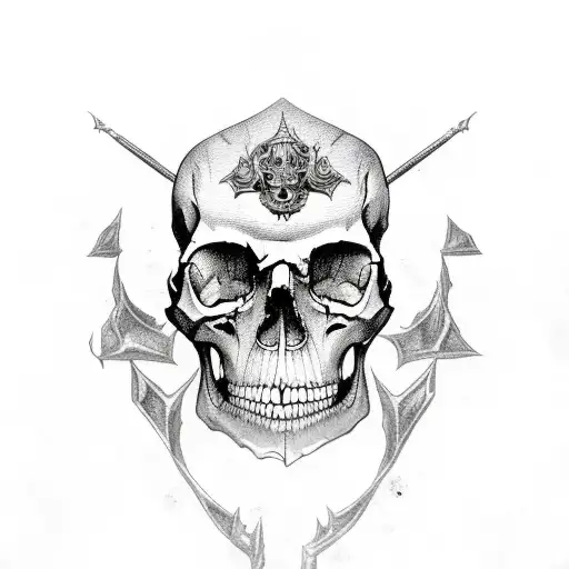 Pile Of Skulls With Grim Reaper Throne