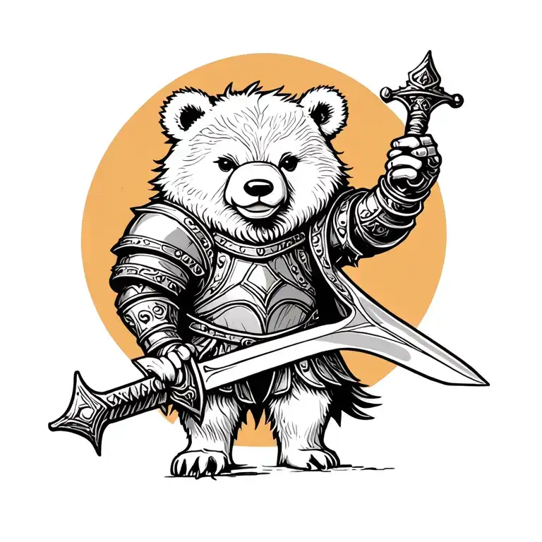 Small Bear Wearing Armor Holding Up Sword