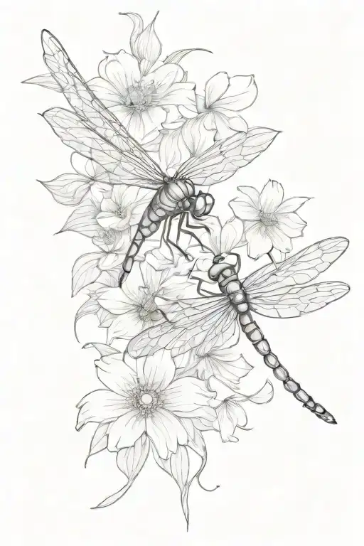 Flowers And Dragonfly Hovering