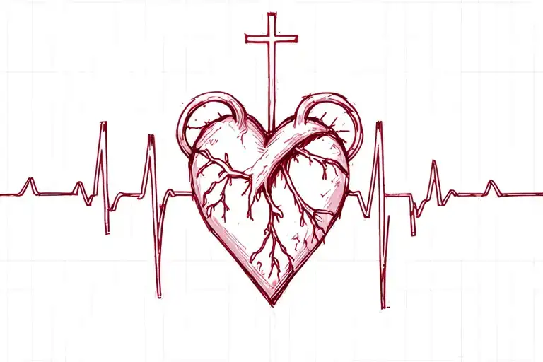 Ekg Heartbeat Line With Heart And Cross