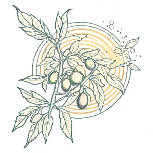 Small Olive Branch With A Colorful Sun Setting Behind It In