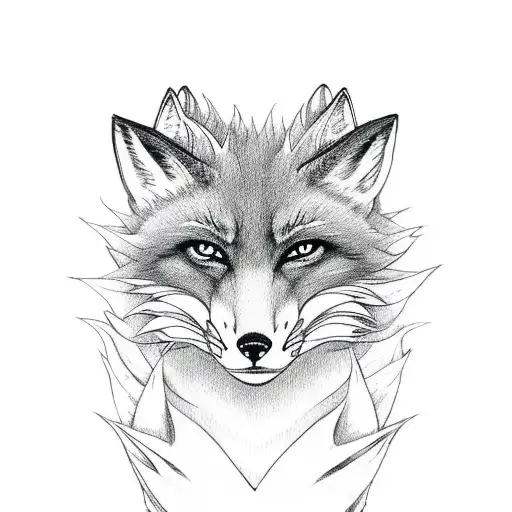 Fox With 9 Tails With Kitsune Mask