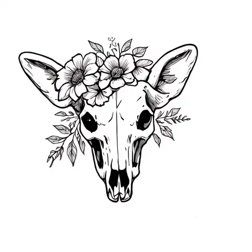 Corgi In Cow Skull With Flowers