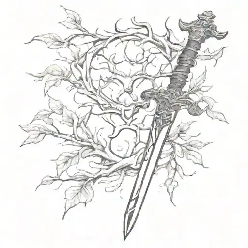 The Straight Sword Stands Straight In The Smoke And Branches