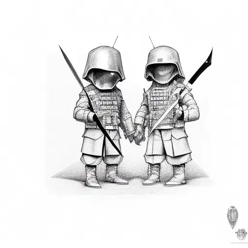 Vater And Son As Armyknife Holds Hands