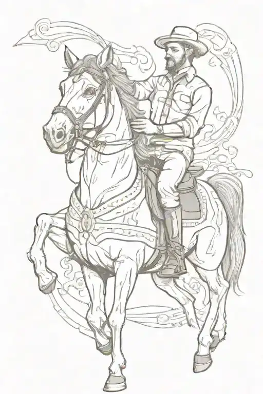 Linework Guy On A Horse With Hat On