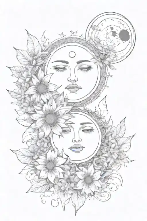 Sun And Moon Overlap With Flowers
