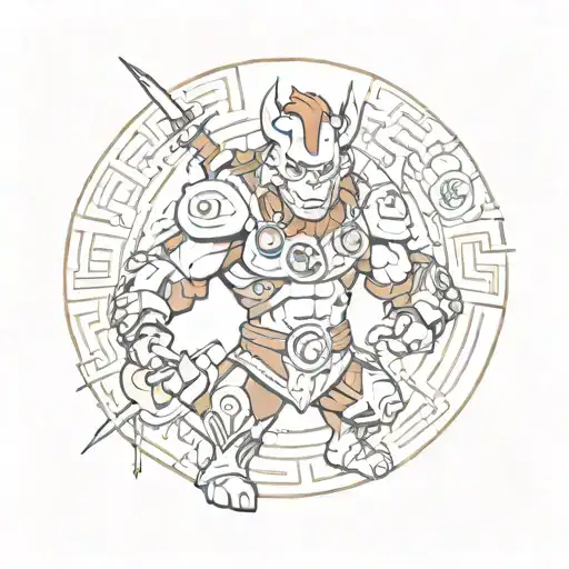 A Thundercats Cartoon Character With Viking Runes And Cyber-security Codes Surrounding Them