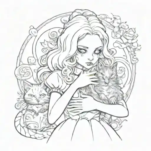 Alice In Wonderland Crying And Holding A Cat