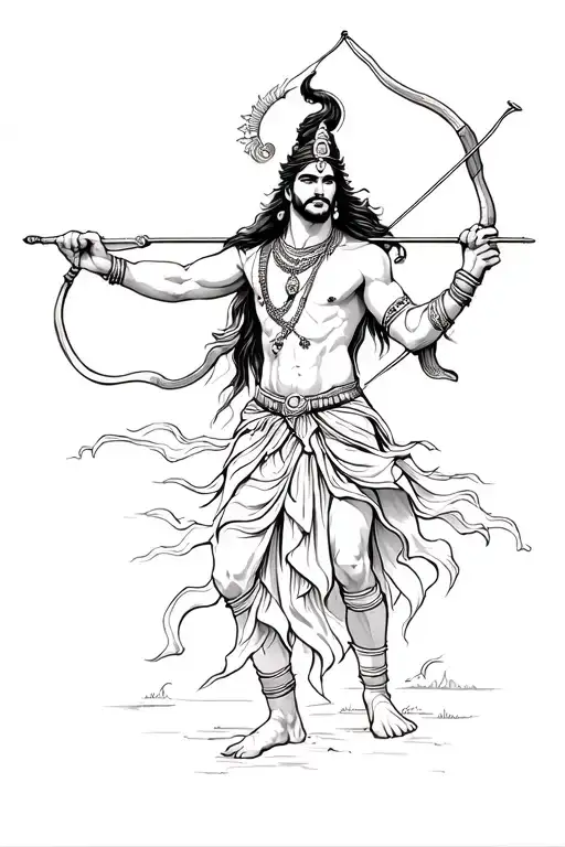 Lord Arjun With Bow Hunting Scene
