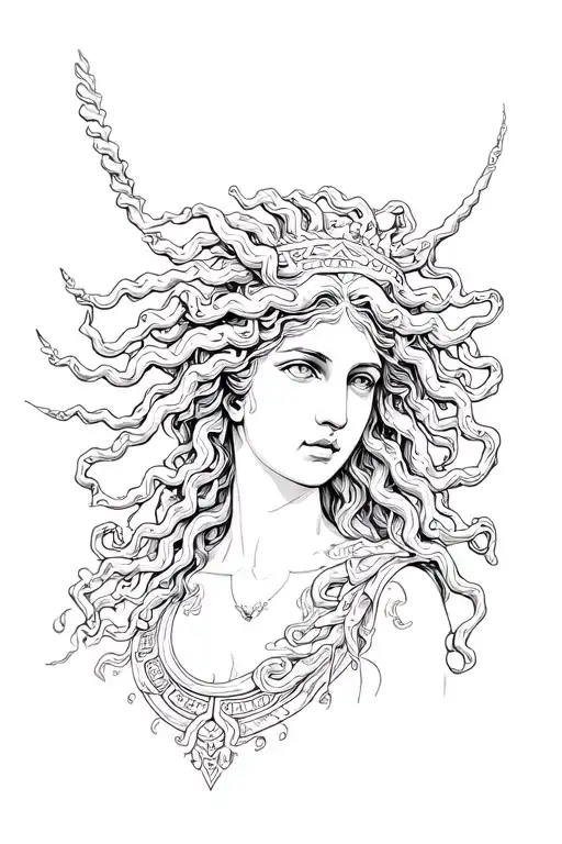 Tattoo With The Greek Goddess Medusa In The Foreground