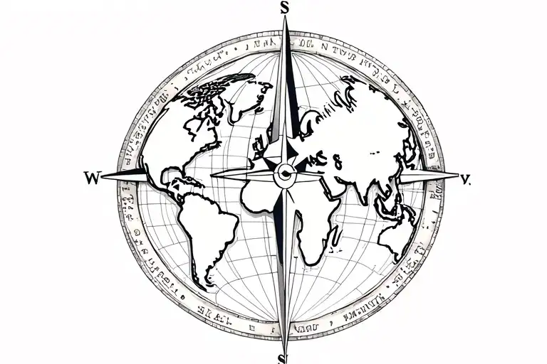 World Map Compass Plane