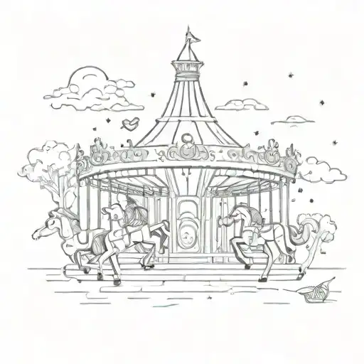 A Surreal Scene Of A Tivoli Park At Night With Carousel Horses And Music Notes Floating In The Air