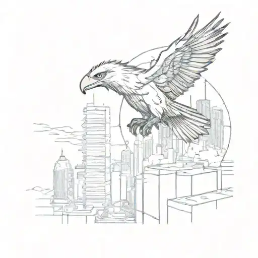 An Eagle Soaring Through A Cyberpunk Cityscape With Neon Lights And Ai Drones Flying Around