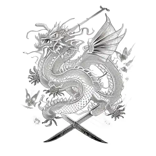Sword With Butterflies And Chinese Dragon