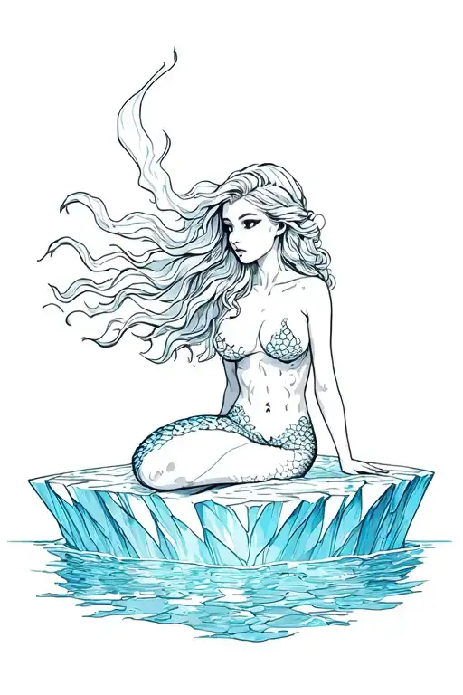 Mermaid Sitting On Iceberg