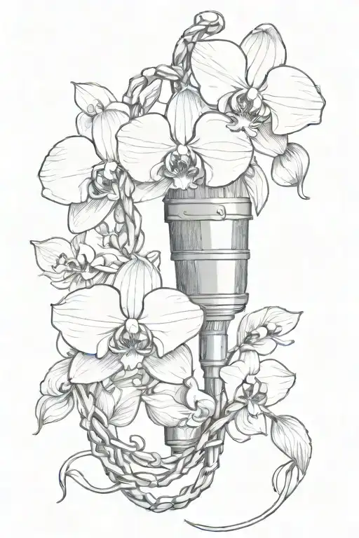 An Orchid Vine Wrapping Around A Microphone With Snake Scales In The Background
