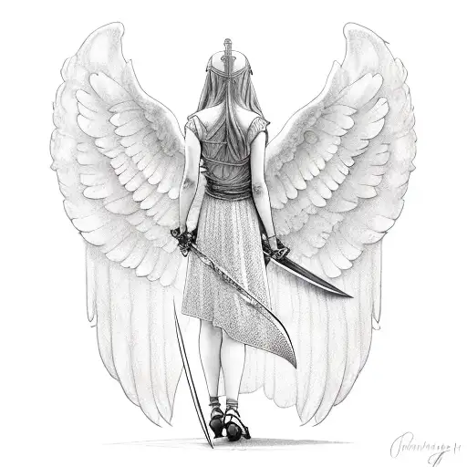 Girl With Angel Wings And Sword