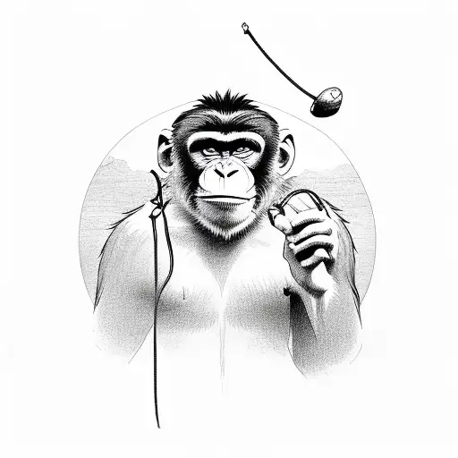 Drawing Monkey With A Slingshot In His Hand