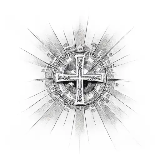 Christian Cross That Has Scales Attached To The Sides