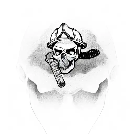 Half Face With Firefighter Mask And Half With A Sad Burning Skull