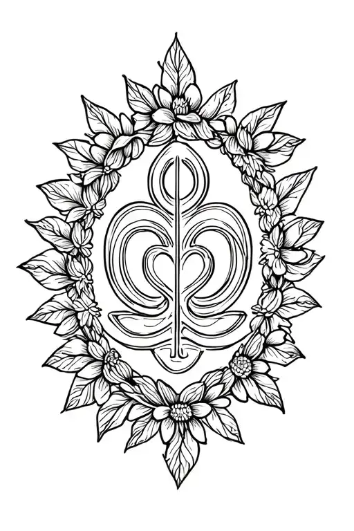 Unconditional Love Symbol Integrated In Shanti Symbol And Surrounded By Fressia Flower