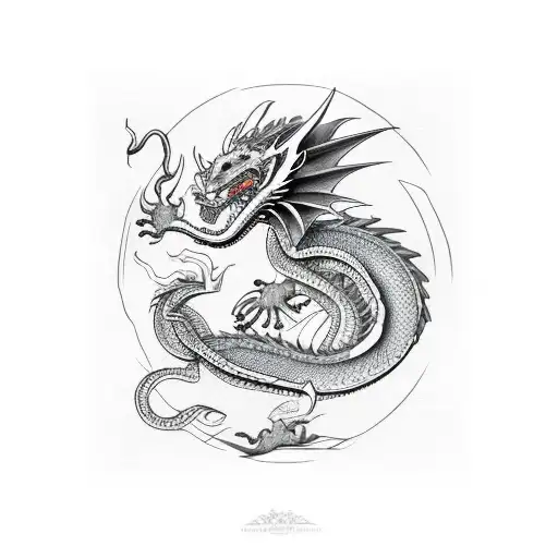 Dragon Whit Two Flowers